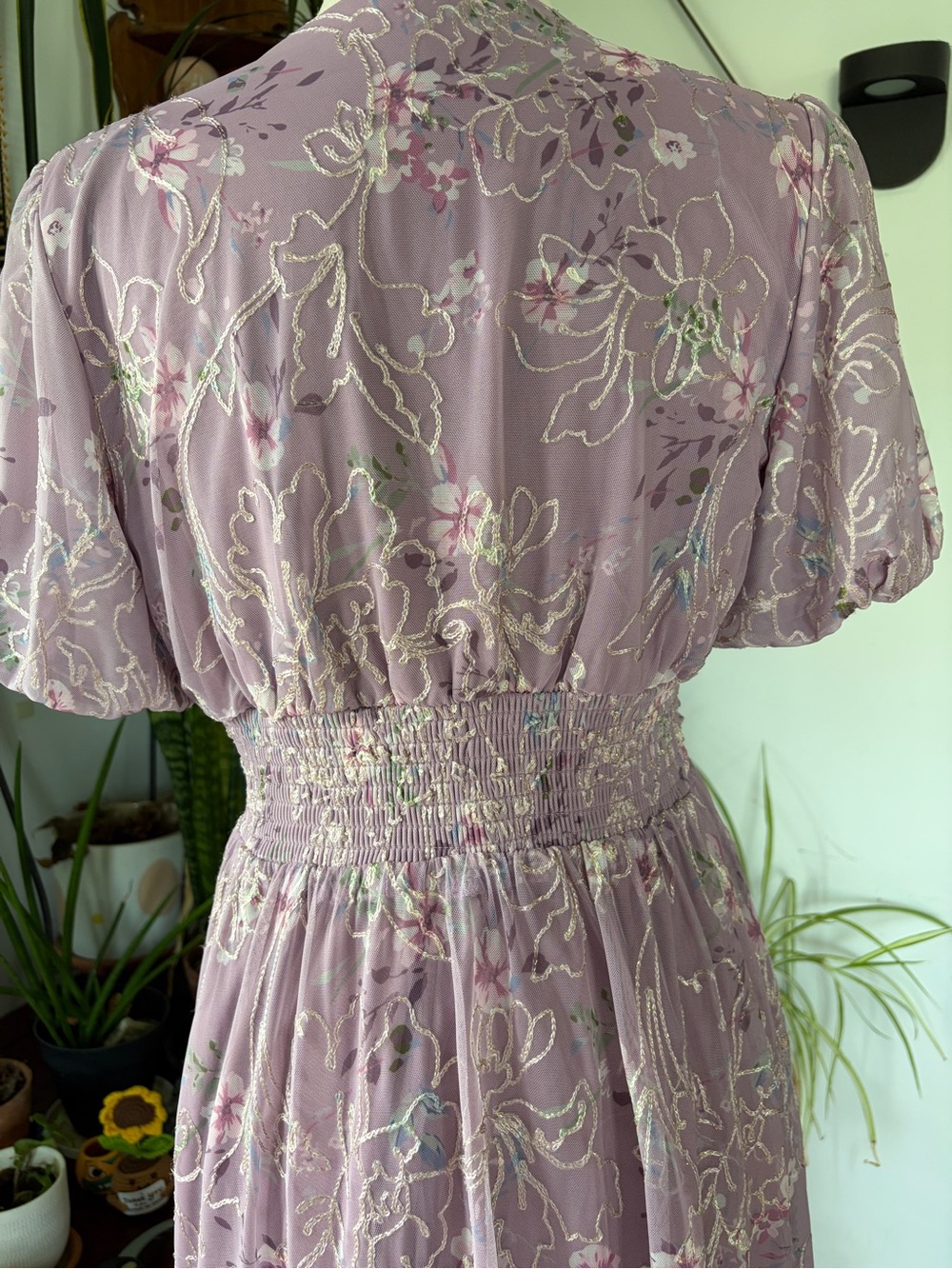Baltic Born Mesh Floral Maxi Dress Large Lilac Embroidered Cottagecore Formal - Picture 6 of 11